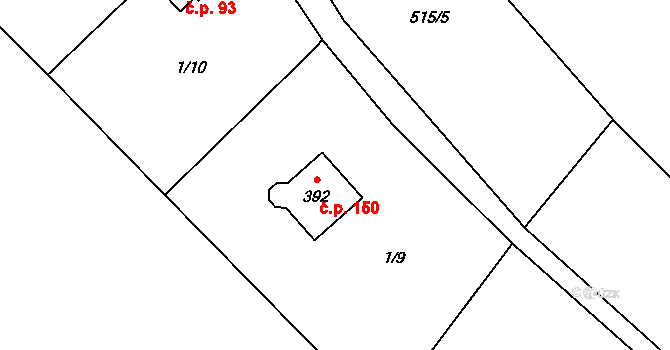 Petrov 150 na parcele st. 392 v KÚ Petrov u Prahy, Katastrální mapa