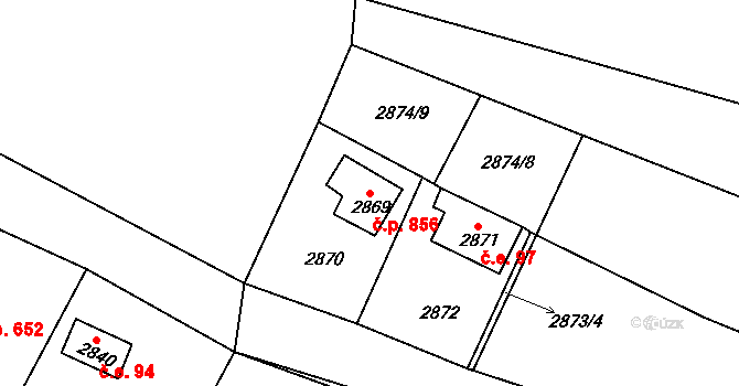 Buchlovice 856 na parcele st. 2869 v KÚ Buchlovice, Katastrální mapa