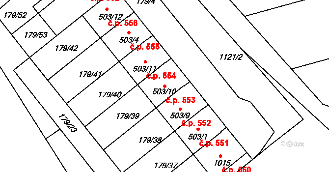 Sendražice 553, Kolín na parcele st. 503/10 v KÚ Sendražice u Kolína, Katastrální mapa