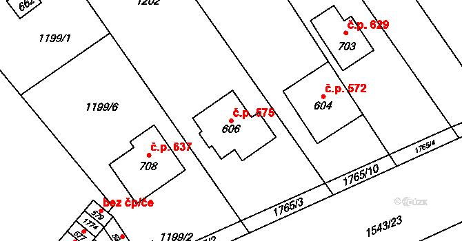 Bílovice 575 na parcele st. 606 v KÚ Bílovice u Uherského Hradiště, Katastrální mapa
