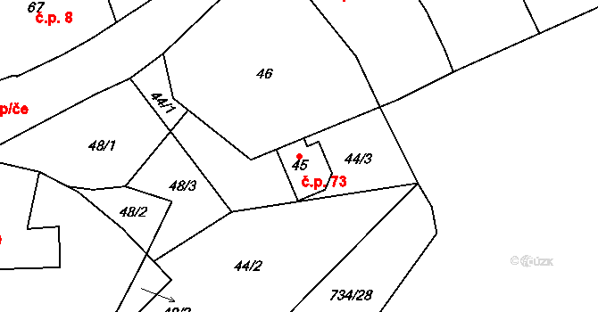 Lazec 73, Příbram na parcele st. 45 v KÚ Lazec, Katastrální mapa