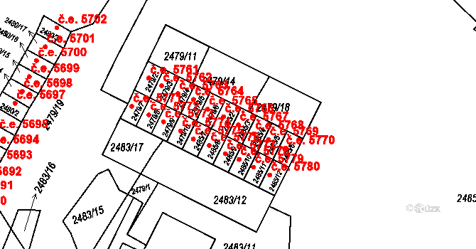 Kadaň 5767 na parcele st. 2485/3 v KÚ Kadaň, Katastrální mapa