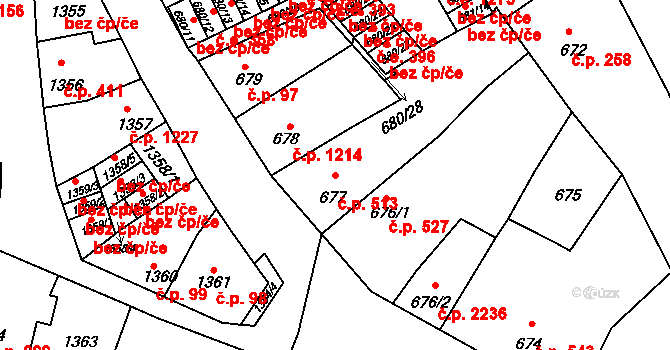 Předměstí 513, Litoměřice na parcele st. 677 v KÚ Litoměřice, Katastrální mapa