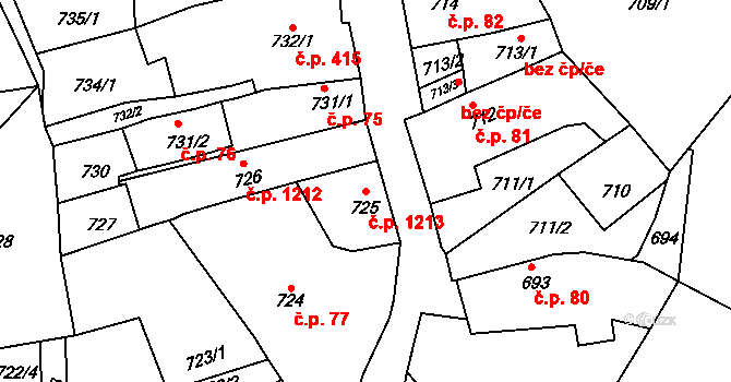 Předměstí 1213, Litoměřice na parcele st. 725 v KÚ Litoměřice, Katastrální mapa