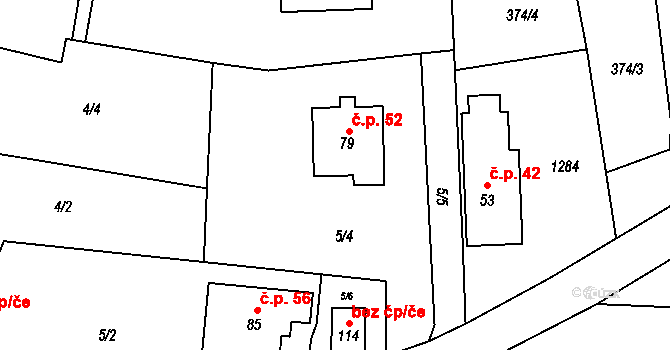 Miřetice 52 na parcele st. 79 v KÚ Miřetice, Katastrální mapa