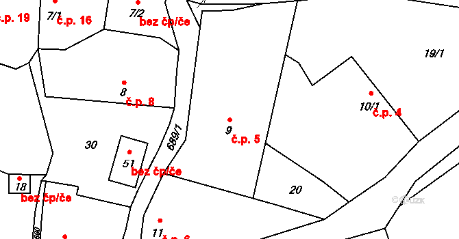 Sušetice 5, Sedlec-Prčice na parcele st. 9 v KÚ Sušetice, Katastrální mapa