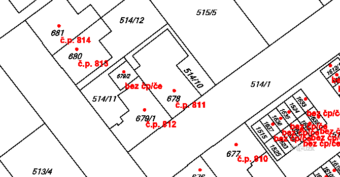 Přívoz 811, Ostrava na parcele st. 678 v KÚ Přívoz, Katastrální mapa