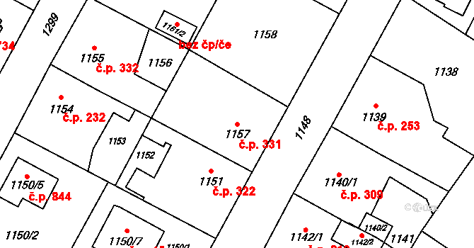 Svinov 331, Ostrava na parcele st. 1157 v KÚ Svinov, Katastrální mapa