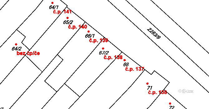 Křižanov 138 na parcele st. 67/2 v KÚ Křižanov, Katastrální mapa