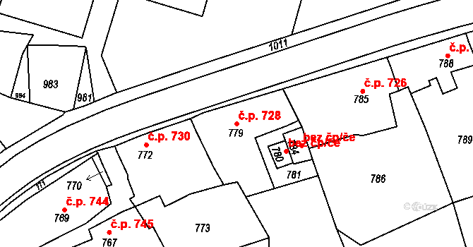 Brumov 728, Brumov-Bylnice na parcele st. 779 v KÚ Brumov, Katastrální mapa