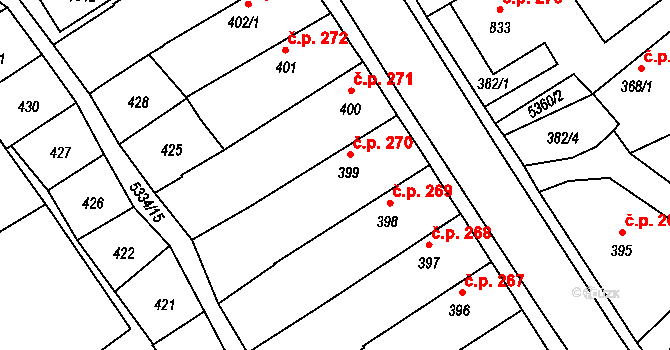 Vizovice 270 na parcele st. 399 v KÚ Vizovice, Katastrální mapa