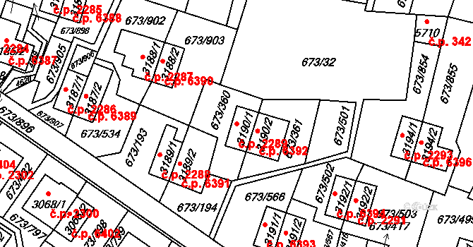 Zlín 2289 na parcele st. 3190/1 v KÚ Zlín, Katastrální mapa