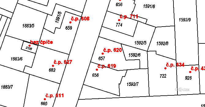 Kateřinky 620, Opava na parcele st. 657 v KÚ Kateřinky u Opavy, Katastrální mapa