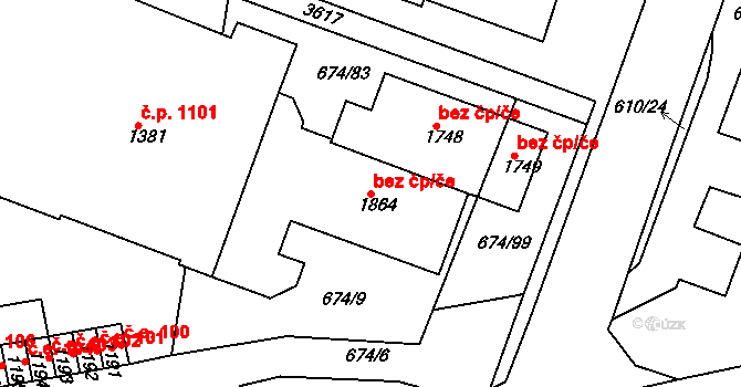 Rosice 46047379 na parcele st. 1864 v KÚ Rosice u Brna, Katastrální mapa