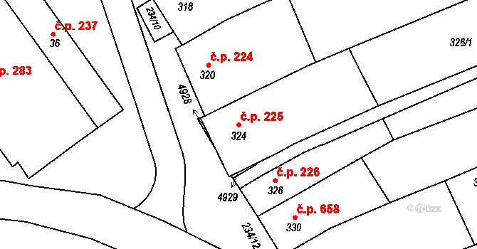 Buchlovice 225 na parcele st. 324 v KÚ Buchlovice, Katastrální mapa