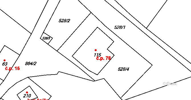 Rozhled 78, Jiřetín pod Jedlovou na parcele st. 115 v KÚ Rozhled, Katastrální mapa