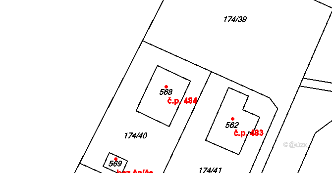 Srch 484 na parcele st. 568 v KÚ Srch, Katastrální mapa