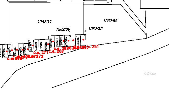 Bučovice 261 na parcele st. 1282/32 v KÚ Bučovice, Katastrální mapa