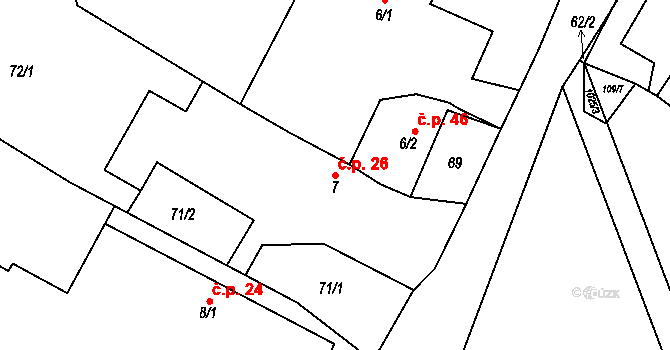 Kraskov 26, Seč na parcele st. 7 v KÚ Kraskov, Katastrální mapa