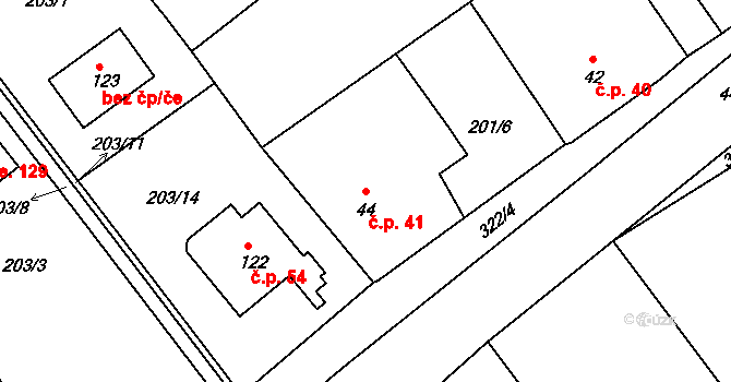 Kunčí 41, Slatiňany na parcele st. 44 v KÚ Kunčí, Katastrální mapa