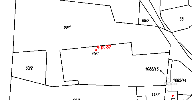 Bojenice 37, Bernartice na parcele st. 45/1 v KÚ Bojenice, Katastrální mapa