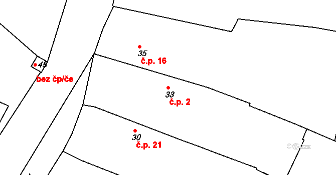 Chotiná 2, Hromnice na parcele st. 33 v KÚ Chotiná, Katastrální mapa