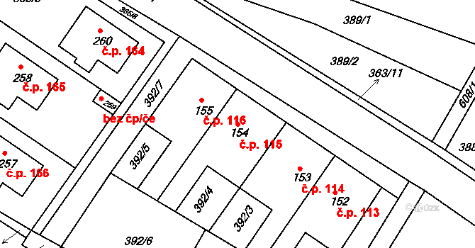 Jiřice 115, Kostelec nad Labem na parcele st. 154/1 v KÚ Jiřice u Kostelce nad Labem, Katastrální mapa