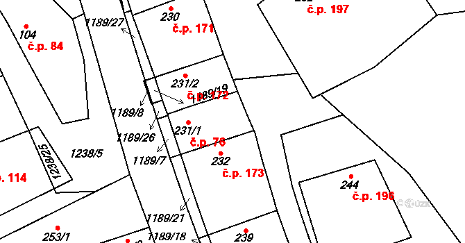 Řepín 76 na parcele st. 231/1 v KÚ Řepín, Katastrální mapa