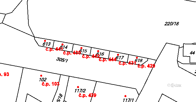 Neratovice 444 na parcele st. 616 v KÚ Neratovice, Katastrální mapa