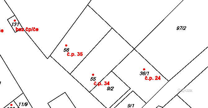 Noutonice 34, Lichoceves na parcele st. 55 v KÚ Noutonice, Katastrální mapa