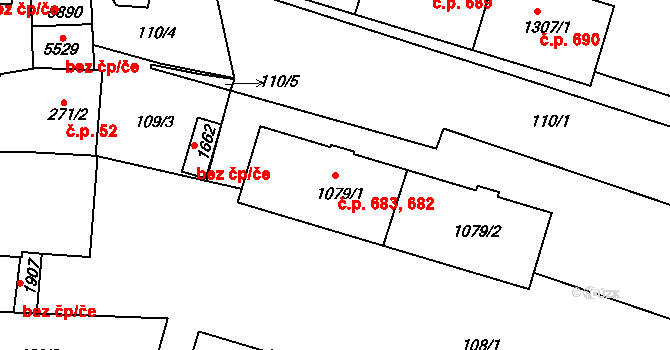Kralovice 682,683 na parcele st. 1079/1 v KÚ Kralovice u Rakovníka, Katastrální mapa