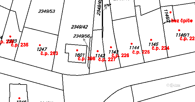 Týnské Předměstí 227, Domažlice na parcele st. 1142 v KÚ Domažlice, Katastrální mapa