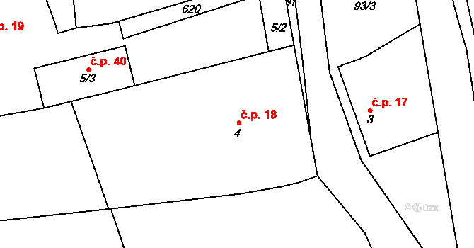 Rožnov 18 na parcele st. 4 v KÚ Rožnov, Katastrální mapa