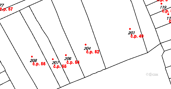 Broumov 52 na parcele st. 204 v KÚ Broumov, Katastrální mapa