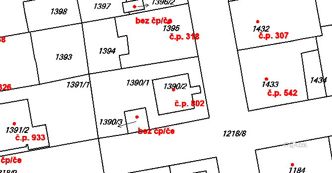 Třemošná 802 na parcele st. 1390/2 v KÚ Třemošná, Katastrální mapa