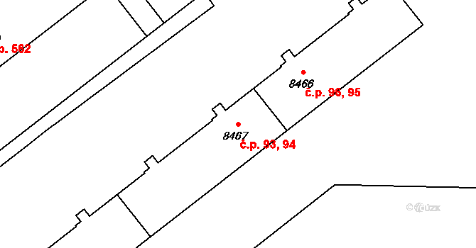 Cihelna 93,94, Pardubice na parcele st. 8467 v KÚ Pardubice, Katastrální mapa