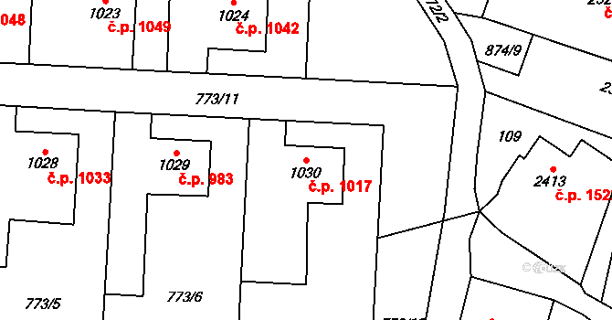 Přelouč 1017 na parcele st. 1030 v KÚ Přelouč, Katastrální mapa