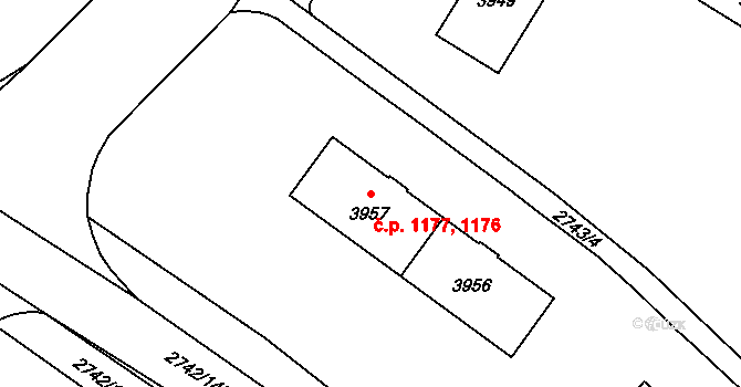 Bílé Předměstí 1176,1177, Pardubice na parcele st. 3956 v KÚ Pardubice, Katastrální mapa