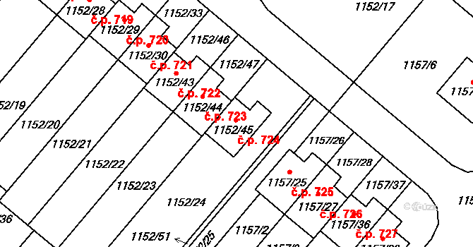 Krmelín 724 na parcele st. 1152/45 v KÚ Krmelín, Katastrální mapa