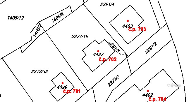 Týnské Předměstí 702, Domažlice na parcele st. 4437 v KÚ Domažlice, Katastrální mapa