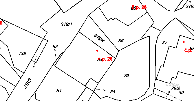 Jestřabí 28, Fulnek na parcele st. 83 v KÚ Jestřabí u Fulneku, Katastrální mapa