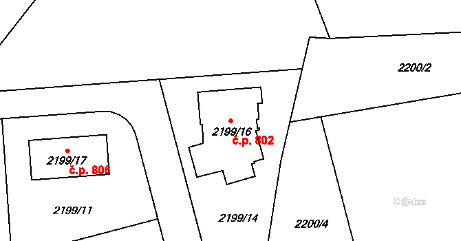 Lipence 802, Praha na parcele st. 2199/16 v KÚ Lipence, Katastrální mapa