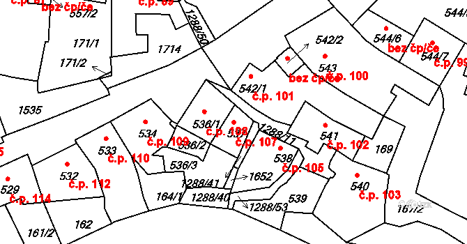 Plešivec 107, Český Krumlov na parcele st. 537 v KÚ Český Krumlov, Katastrální mapa