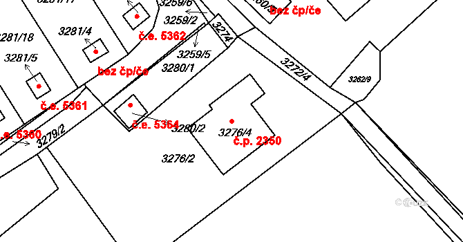 Pelhřimov 2350 na parcele st. 3276/4 v KÚ Pelhřimov, Katastrální mapa