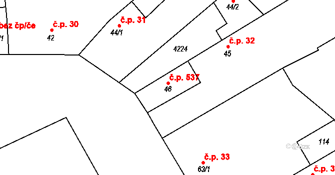 Lenešice 537 na parcele st. 46 v KÚ Lenešice, Katastrální mapa
