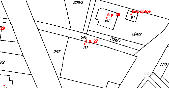 Závidkovice 27, Světlá nad Sázavou na parcele st. 31 v KÚ Závidkovice, Katastrální mapa
