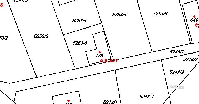 Únanov 477 na parcele st. 778 v KÚ Únanov, Katastrální mapa