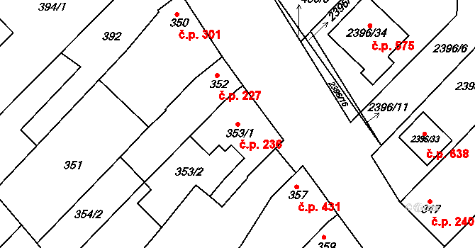 Hrušky 236 na parcele st. 353/1 v KÚ Hrušky, Katastrální mapa