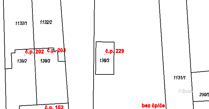 Žichovice 229 na parcele st. 138/3 v KÚ Žichovice, Katastrální mapa