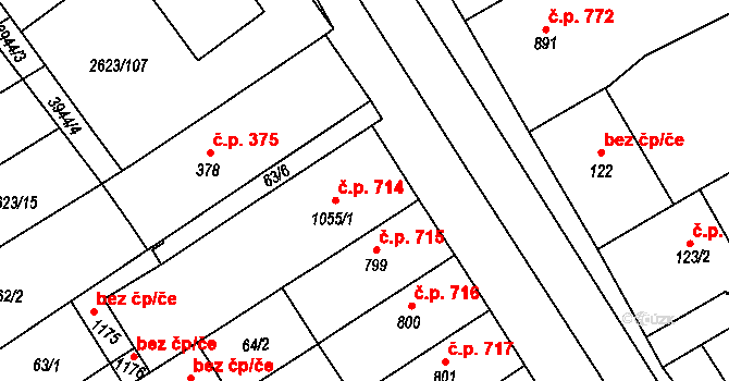 Rakvice 714 na parcele st. 1055/1 v KÚ Rakvice, Katastrální mapa